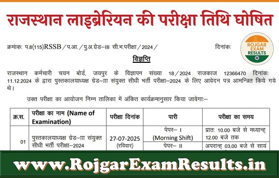 राजस्थान लाइब्रेरियन ग्रेड तृतीय परीक्षा 2025 की तिथि घोषित – जानें पूरी जानकारी, एडमिट कार्ड