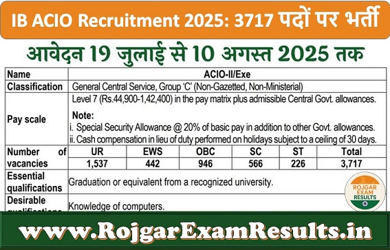 Intelligence Bureau ACIO Recruitment 2025: 3717 पदों पर बंपर भर्ती