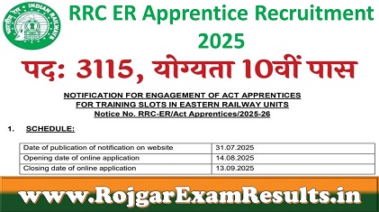 RRC ER Apprentice Recruitment 2025: 3115 पदों पर भर्ती, बिना परीक्षा होगा चयन – अभी करें आवेदन
