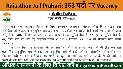 Rajasthan Jail Prahari Vacancy Increased 2025: अब भर्ती होगी 968 पदों पर – देखे नई सुचना