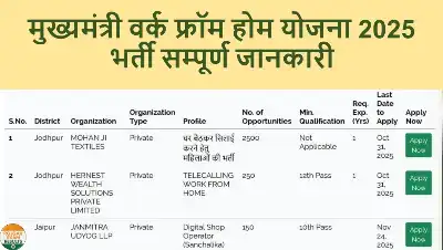 Rajasthan Work from Home Job: मुख्यमंत्री वर्क फ्रॉम होम योजना 2025 भर्ती जानकारी