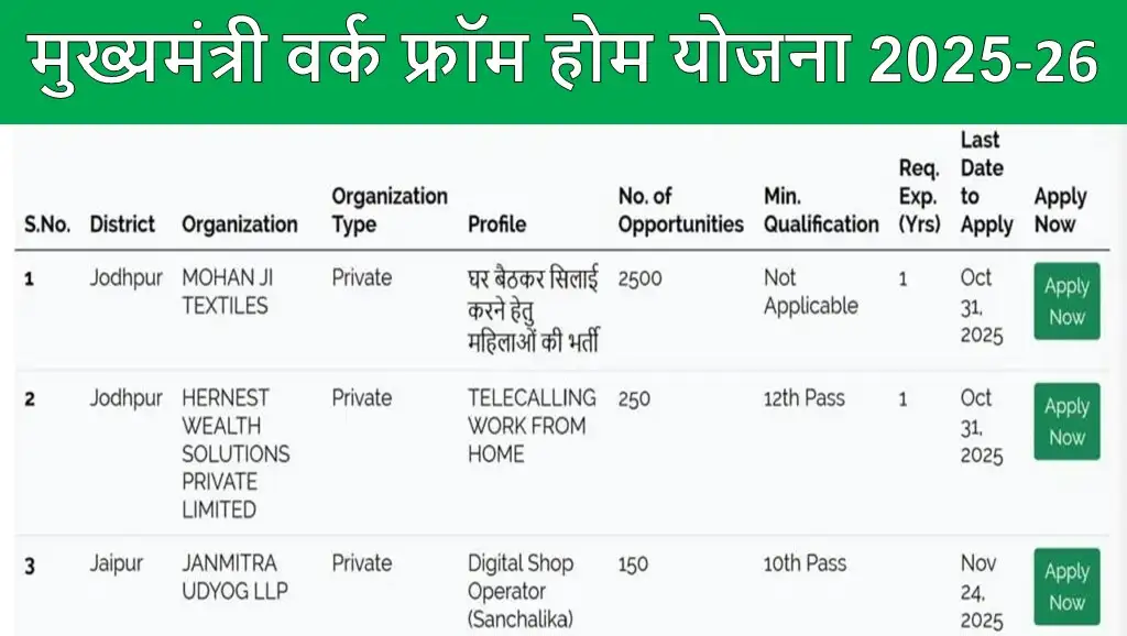 मुख्यमंत्री वर्क फ्रॉम होम योजना 2025-26: राजस्थान की महिलाओं के लिए घर बैठे रोजगार का बड़ा मौका